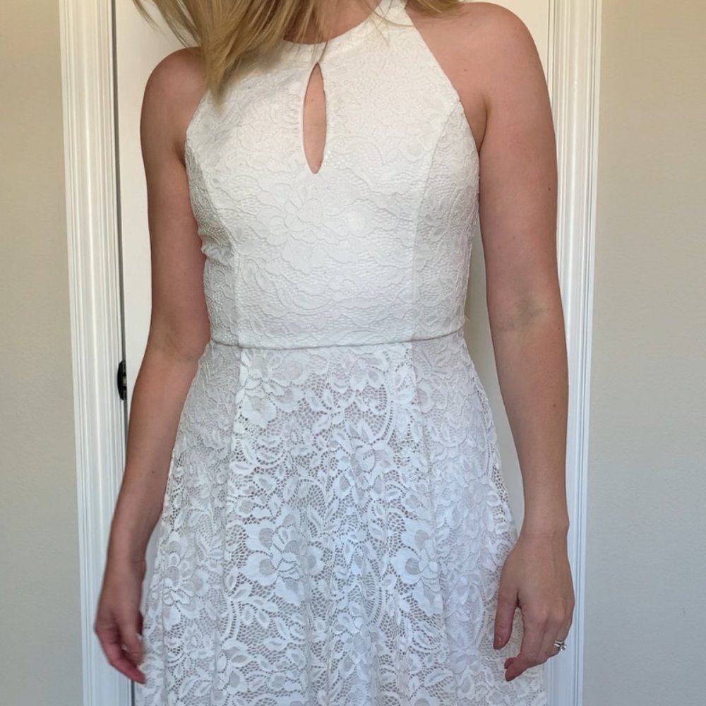 White High-Lo Lace Halter Dress - XS